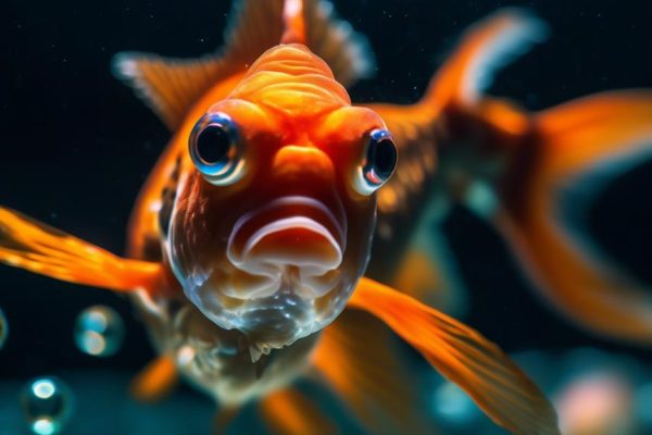 quirky looking bubble eye goldfish